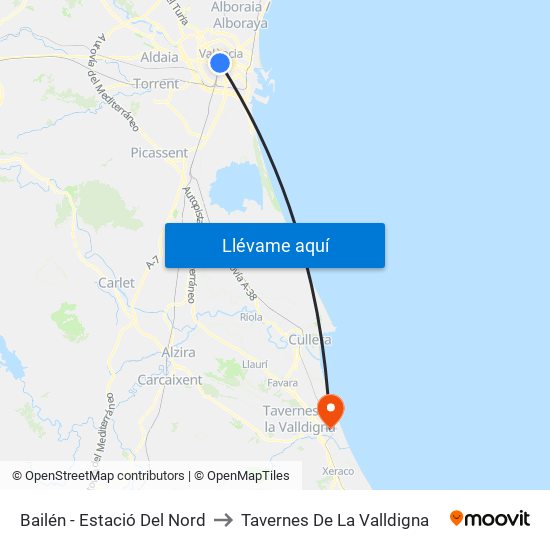 Estació Del Nord - Bailén to Tavernes De La Valldigna map