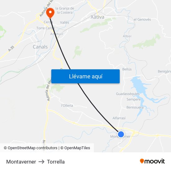 Montaverner to Torrella map