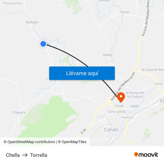 Chella to Torrella map