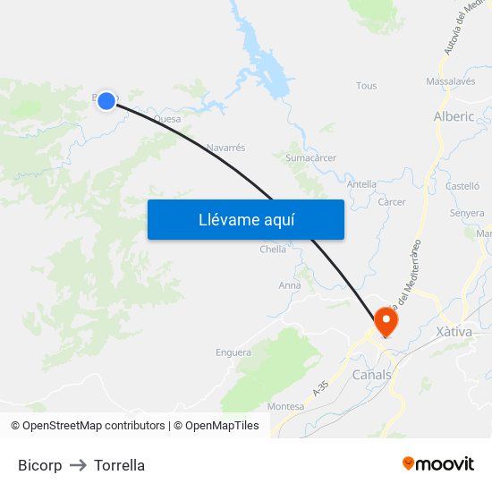 Bicorp to Torrella map