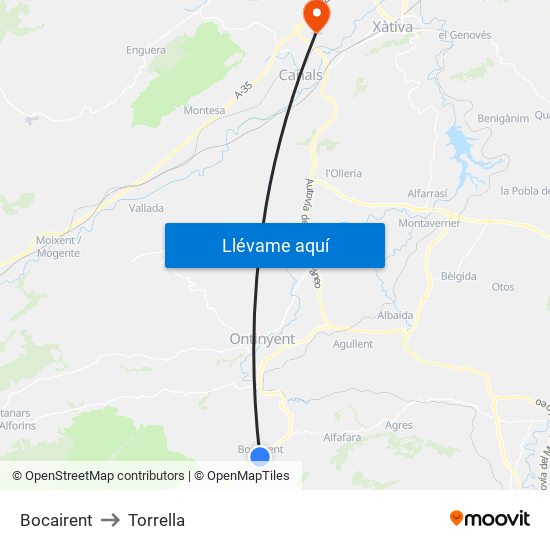 Bocairent to Torrella map