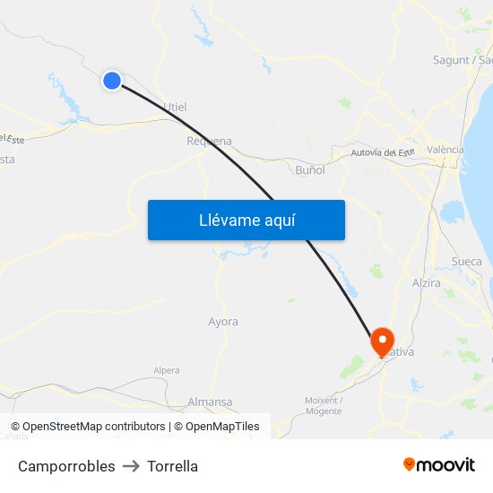 Camporrobles to Torrella map