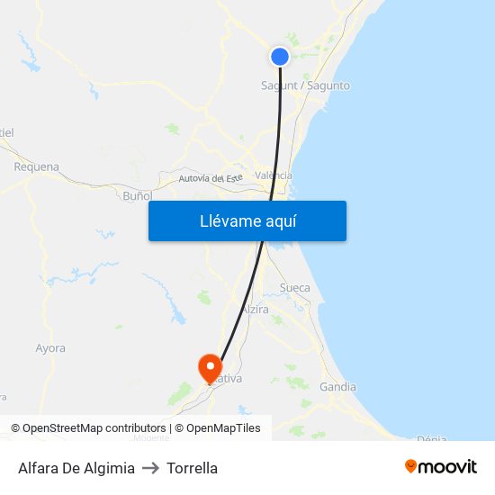 Alfara De Algimia to Torrella map