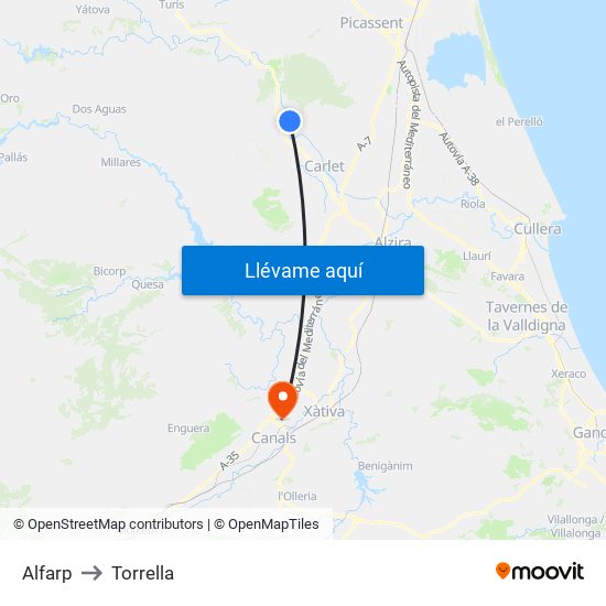 Alfarp to Torrella map