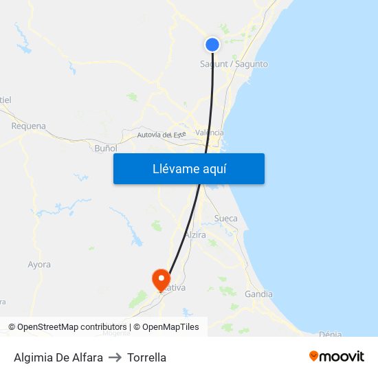 Algimia De Alfara to Torrella map