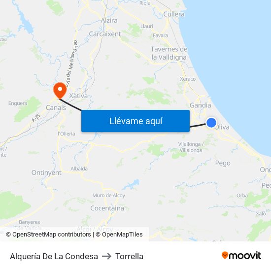 Alquería De La Condesa to Torrella map