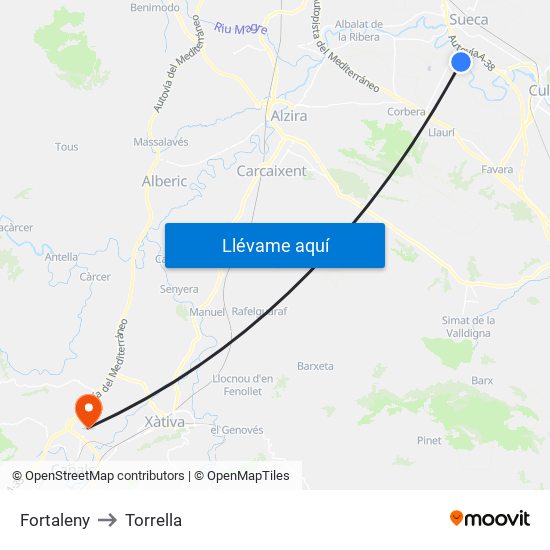 Fortaleny to Torrella map