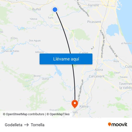 Godelleta to Torrella map