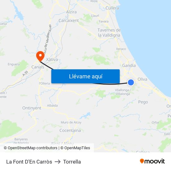 La Font D'En Carròs to Torrella map