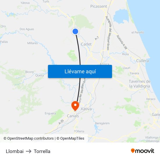 Llombai to Torrella map