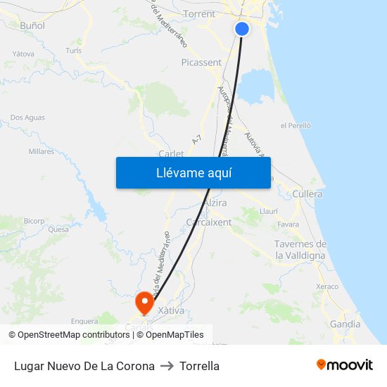 Lugar Nuevo De La Corona to Torrella map
