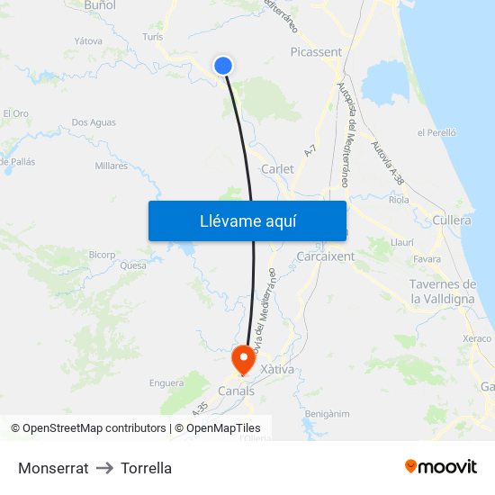 Monserrat to Torrella map