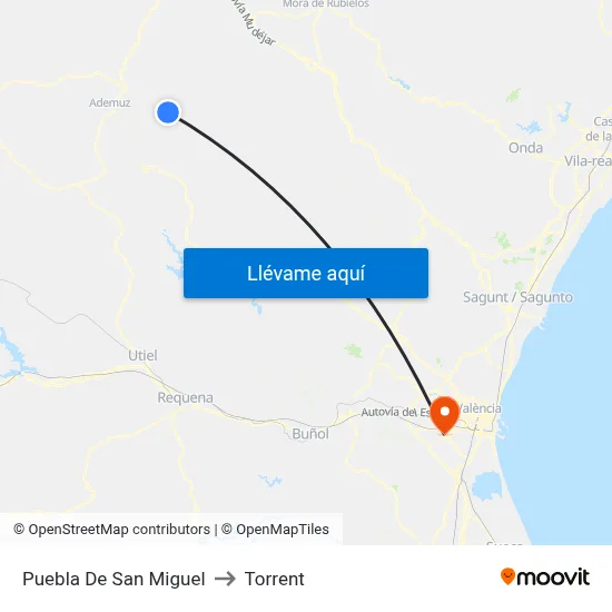 Puebla De San Miguel to Torrent map