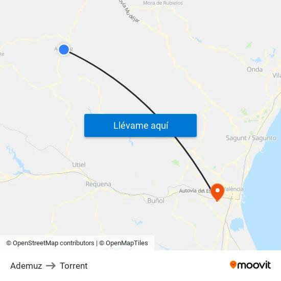Ademuz to Torrent map