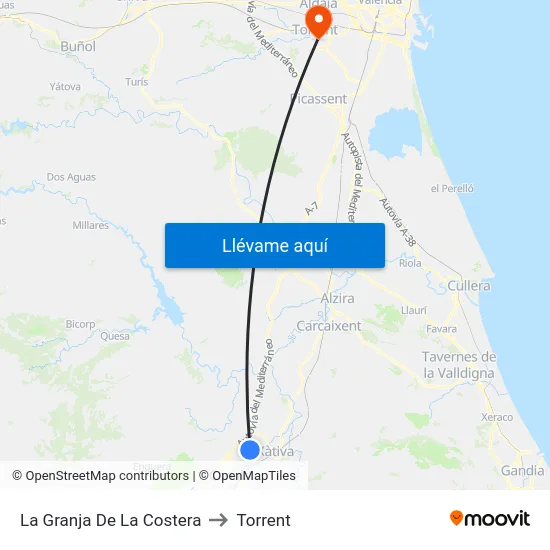 La Granja De La Costera to Torrent map