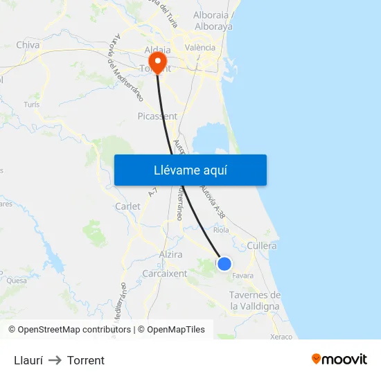 Llaurí to Torrent map