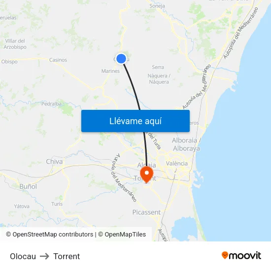 Olocau to Torrent map