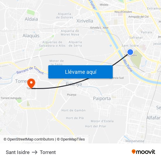 Sant Isidre to Torrent map