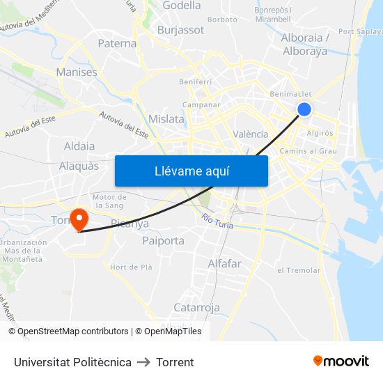 Universitat Politècnica to Torrent map