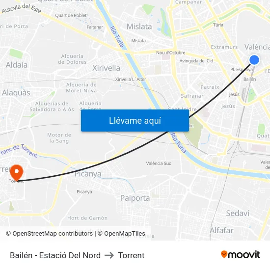 Bailén - Estació Del Nord to Torrent map