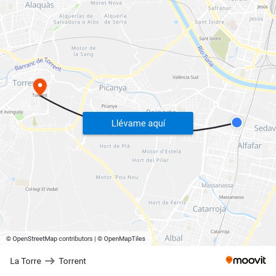 La Torre to Torrent map