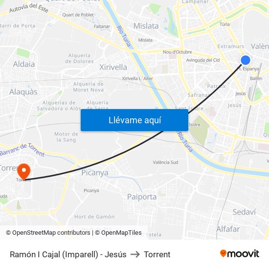 Ramón I Cajal (Imparell) - Jesús to Torrent map