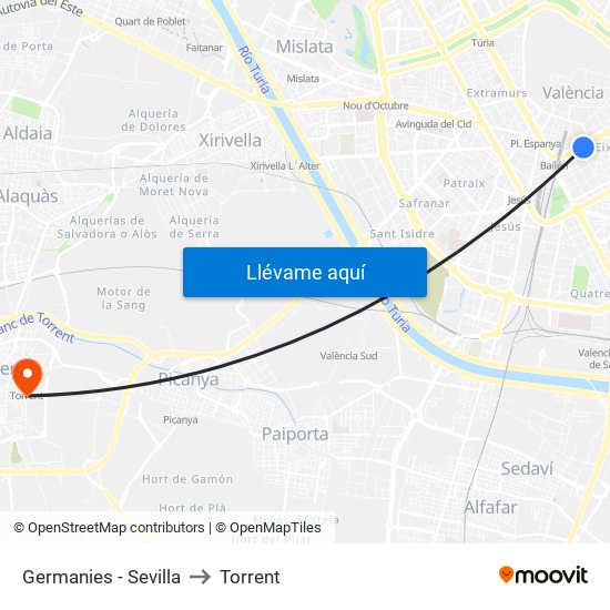 Germanies - Sevilla to Torrent map