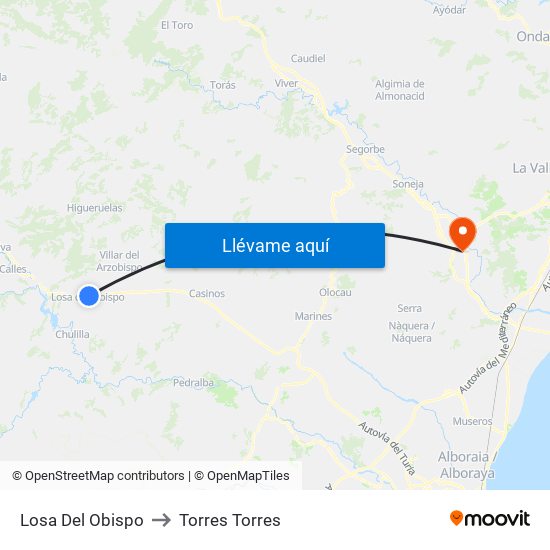 Losa Del Obispo to Torres Torres map