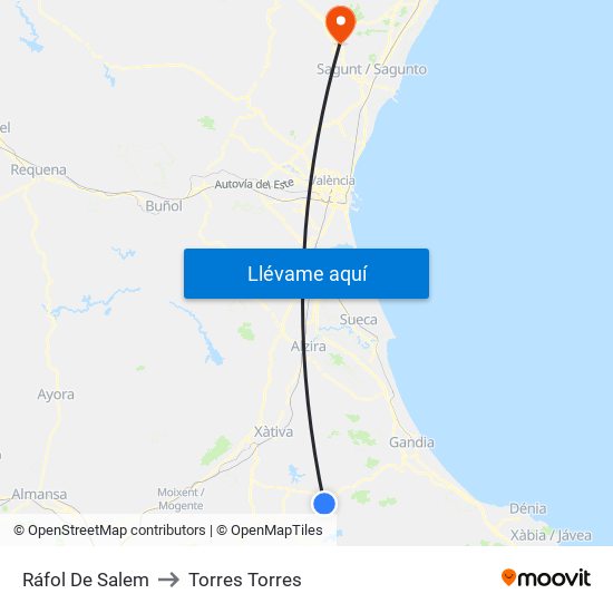 Ráfol De Salem to Torres Torres map