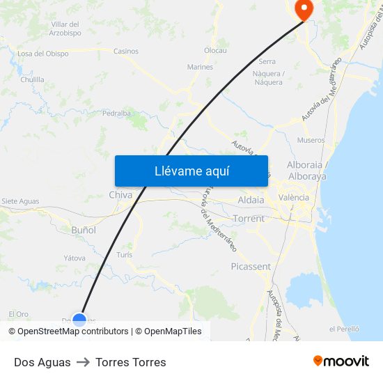 Dos Aguas to Torres Torres map