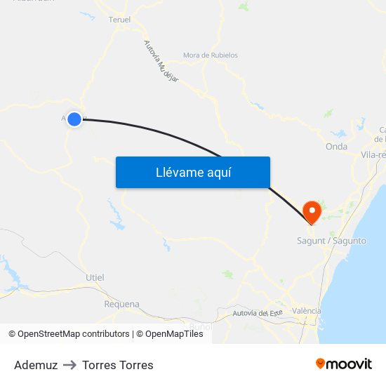 Ademuz to Torres Torres map