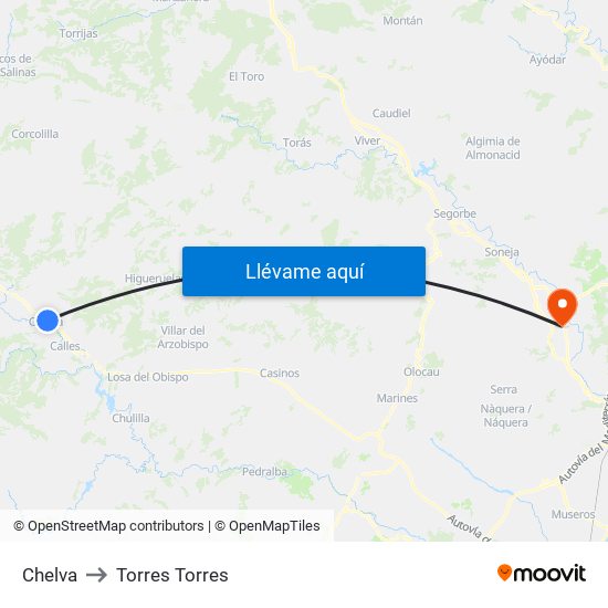 Chelva to Torres Torres map