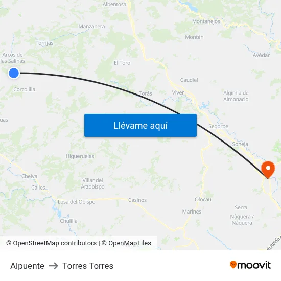 Alpuente to Torres Torres map