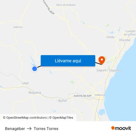 Benagéber to Torres Torres map