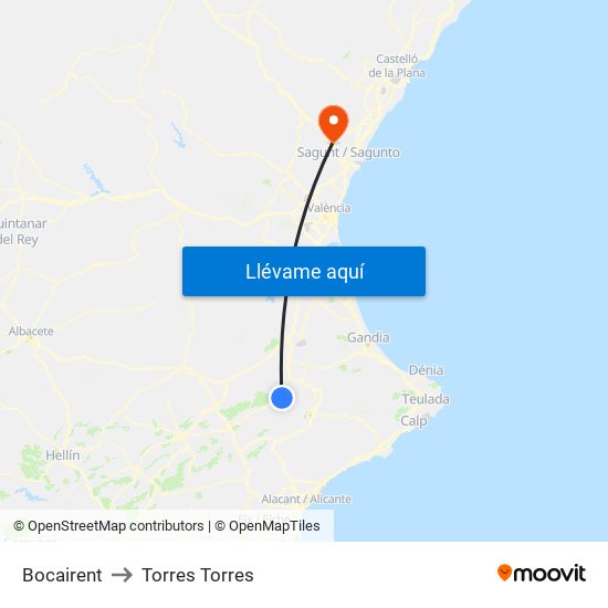 Bocairent to Torres Torres map