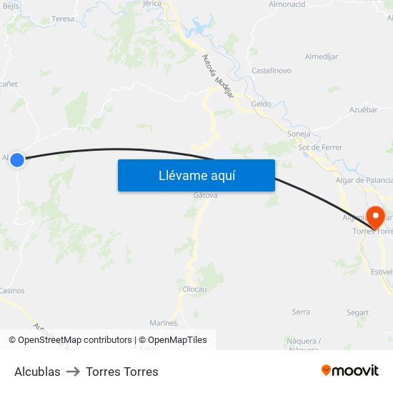 Alcublas to Torres Torres map