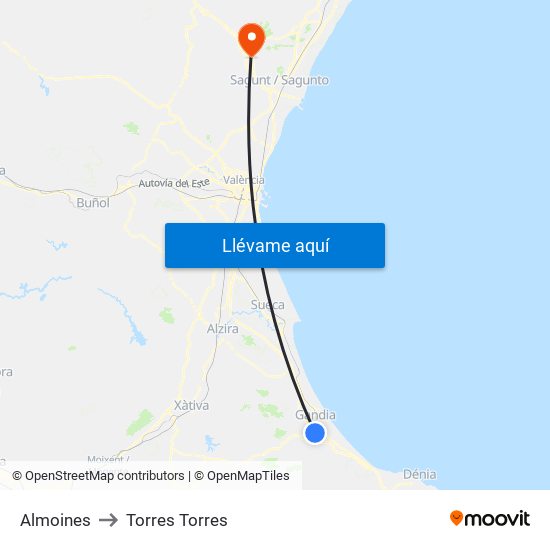 Almoines to Torres Torres map