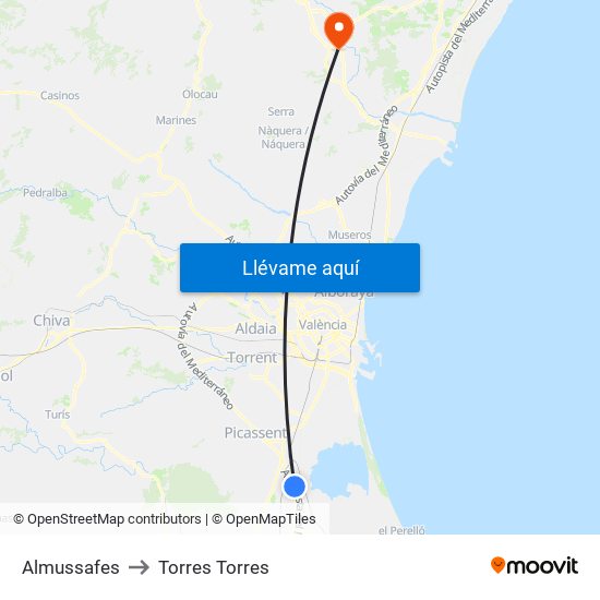 Almussafes to Torres Torres map