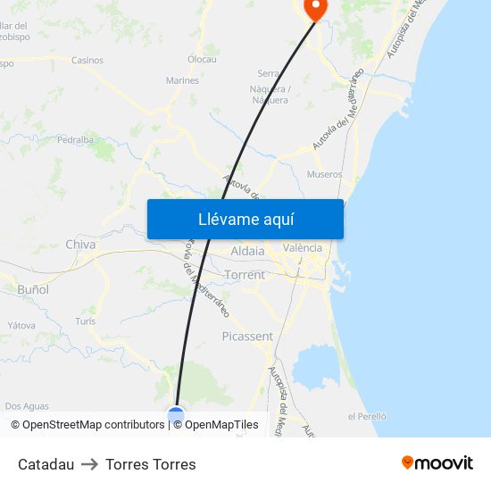 Catadau to Torres Torres map