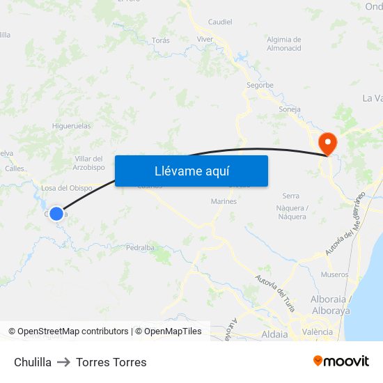 Chulilla to Torres Torres map