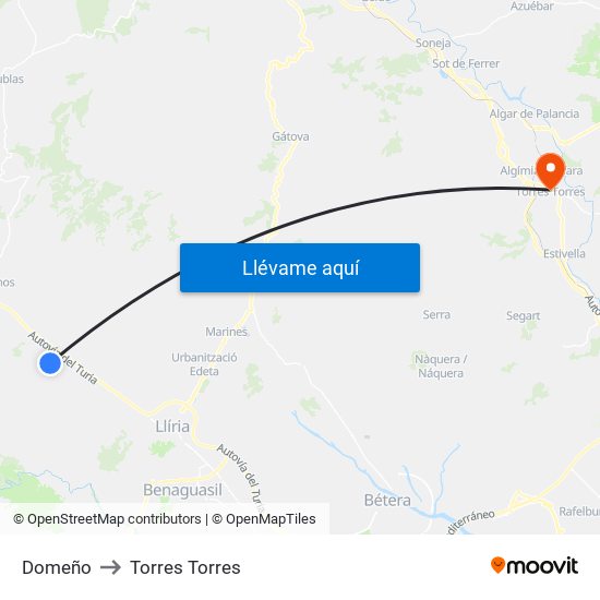 Domeño to Torres Torres map