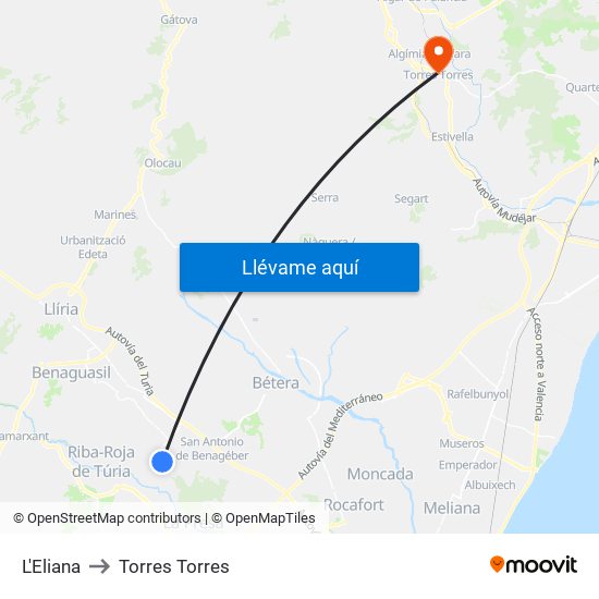 L'Eliana to Torres Torres map