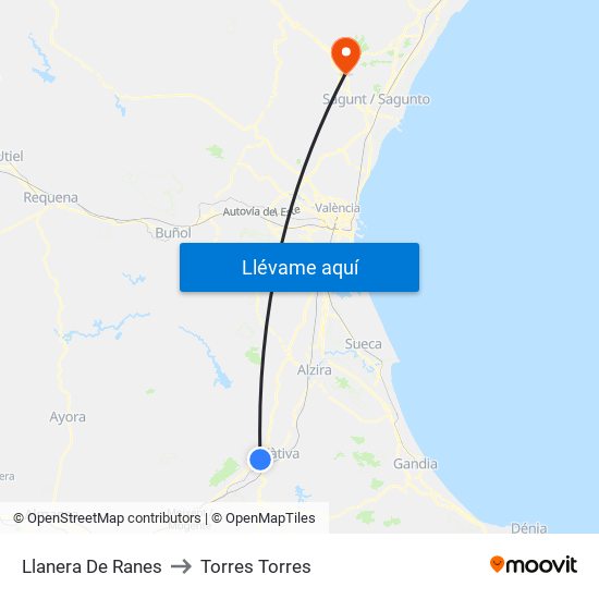 Llanera De Ranes to Torres Torres map