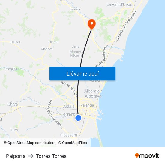 Paiporta to Torres Torres map