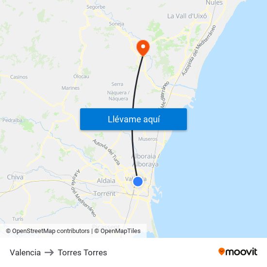 Valencia to Torres Torres map