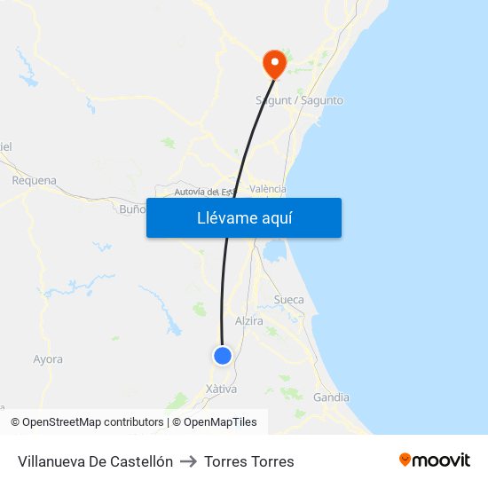 Villanueva De Castellón to Torres Torres map
