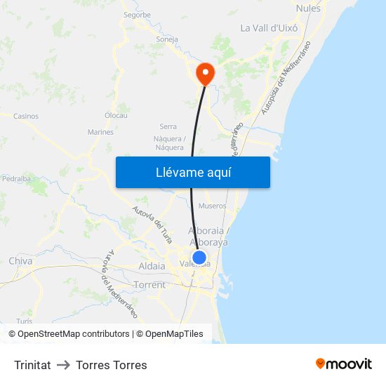 Trinitat to Torres Torres map