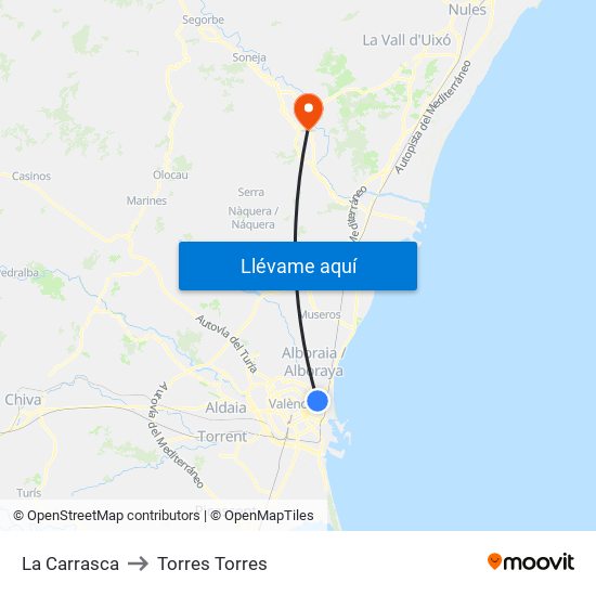 La Carrasca to Torres Torres map