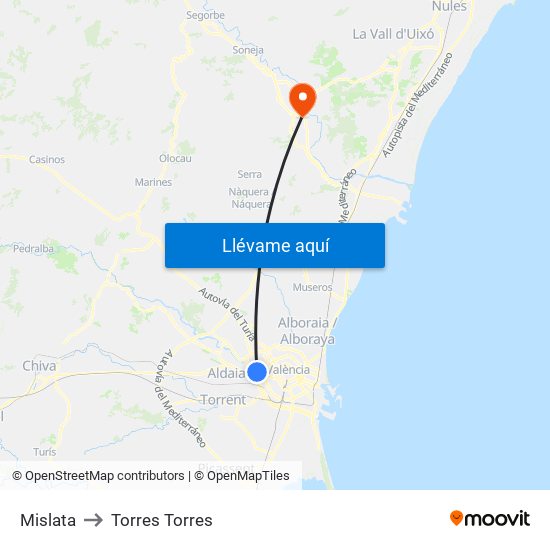 Mislata to Torres Torres map