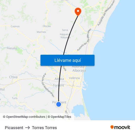 Picassent to Torres Torres map